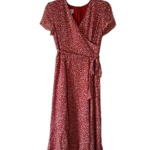 Talbots VNT Faux Wrap Dress Womens SZ  8 Silk Tie Waist Layered Hem Red White